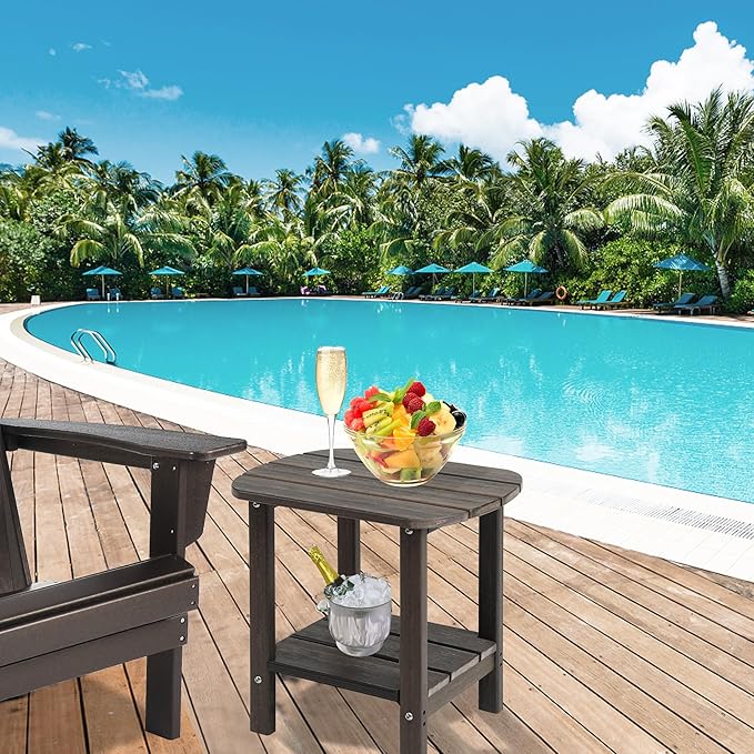 LZRS Double Adirondack Side Table, Outdoor Side Tables, End Tables for Patio, Backyard,Pool, Indoor Companion, Easy Maintenance & Weather Resistant(Brown Mixture)