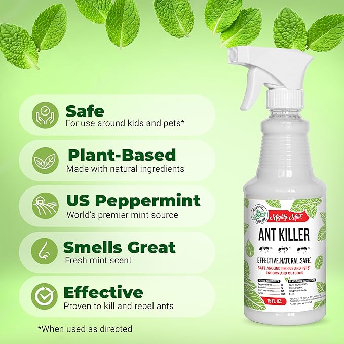 Mighty Mint Peppermint Oil Ant Killer Spray – Natural Ant Repellent for Indoor & Outdoor Use – Plant-Based Insect & Pest Control – 16 oz
