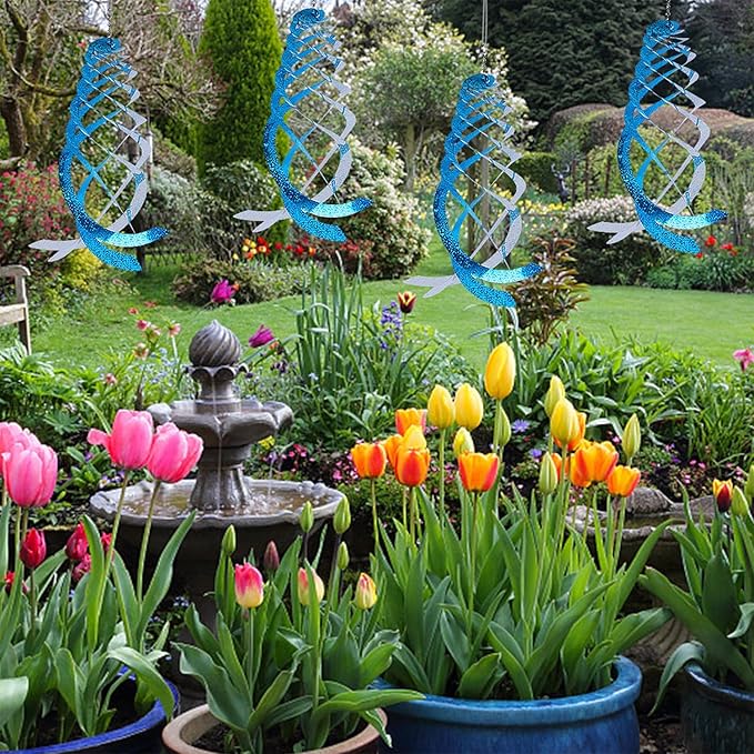 Hausse 6 Pack Bird Repellent Spiral Reflectors Blue Mylar Spinner, Garden Decorative Scare Birds Away, Like Woodpeckers, Pigeons and Geese