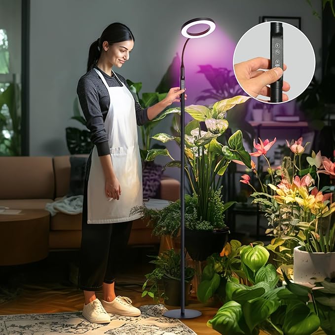 Grow Light for Indoor Plants,Upgrade Controller,Red Blue White Full Spectrum 95 LED Bulbs,60IN Stand Tall, Auto Timer, Stable Base,10 Dimmable Halo Floor Growth Lamp for Large Small Plant