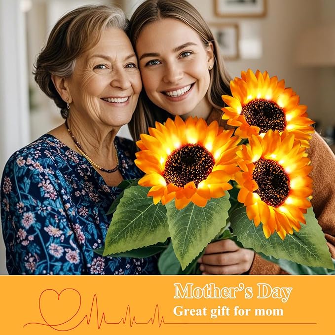 Solar Garden Lights Outdoor Waterproof, 2 Pack Solar Powered Decorative Sunflower Garden Stake Lights for Outdoor Patio Pathway Walkway Landscape Yard Cemetery Grave Decorations