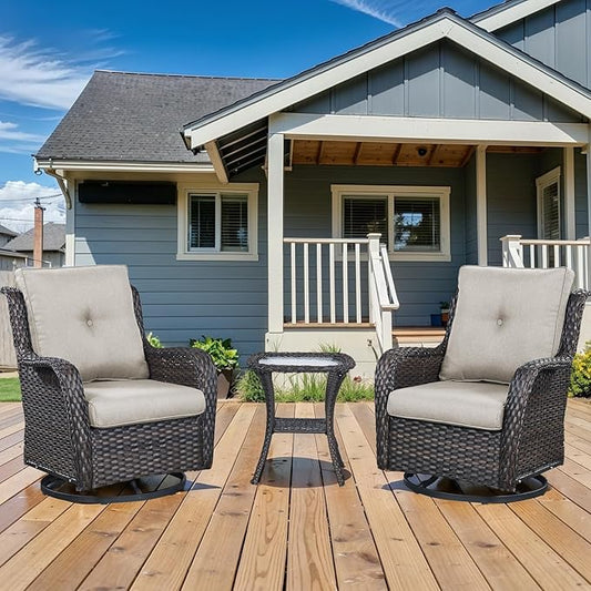 Patio Wicker Chairs Swivel Rocker,3 Pieces Patio Furniture Set with 360 Degree Wicker Swivel Rocking Chairs and Side Table for Garden,Porch,Backyard