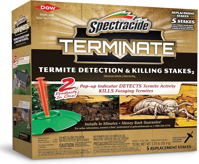 Spectracide Terminate Termite Detection & Killing Stakes2, 5 Count, Replacement Stakes With Pop-up Indicators Detect Termite Activity And Kill Foraging Termites Replacement Stakes