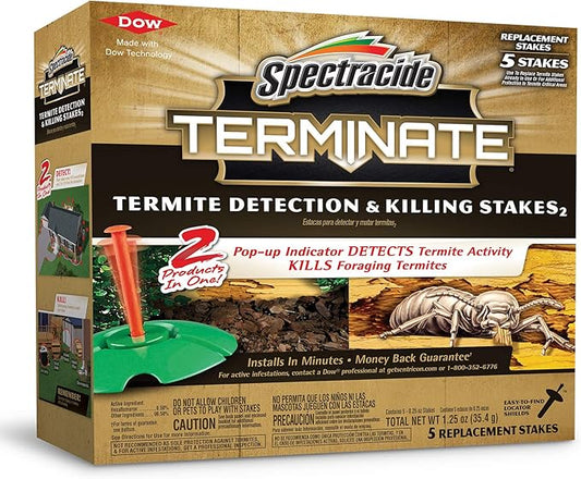 Spectracide Terminate Termite Detection & Killing Stakes2, 5 Count, Replacement Stakes With Pop-up Indicators Detect Termite Activity And Kill Foraging Termites Replacement Stakes