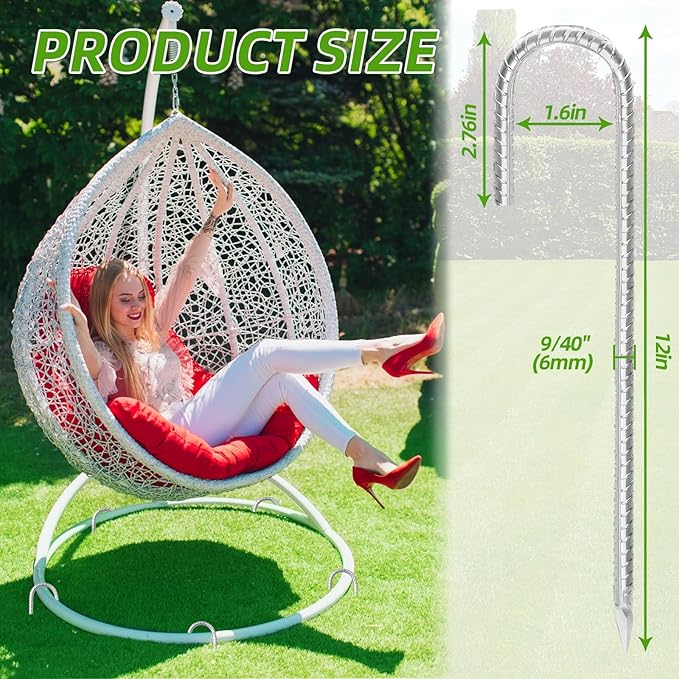 Rebar Stakes 12inx6mm Galvanized J Hook 4pcs – Heavy Duty Ground Tent Stakes for Fence,Bounce House,Outdoor Plants,Artificial Turf,Dog Coop,Metal Stakes for Christmas Decorations