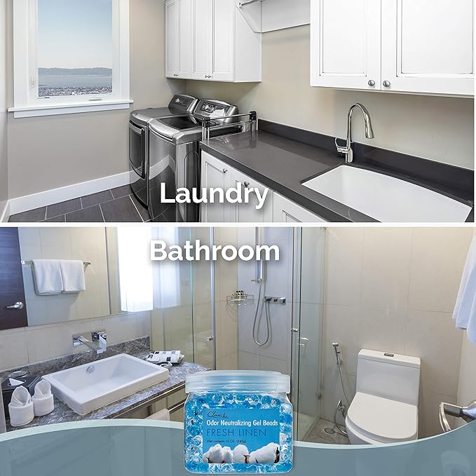 Clear Air Odor Eliminator Gel Beads - 12 oz, Pack of 2 - Air Freshener Made with Essential Oils - Eliminates Odors in Bathrooms, Cars, Boats, RVs & Pet Areas - Fresh Linen Scent