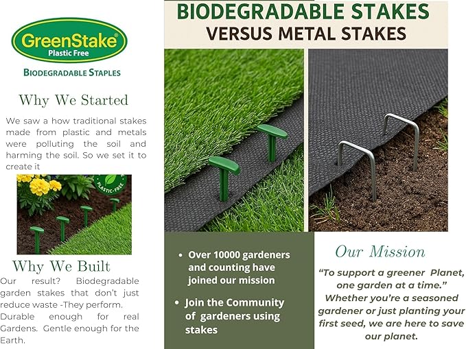 4-Inch Biodegradable Stakes, Pack of 500 - Superior Holding Power Stakes, Sod Staples for Weed Fabric, Eco-Friendly Garden Support Pegs & Fabric Pins, Netting,Turf, Landscaping and Gardening