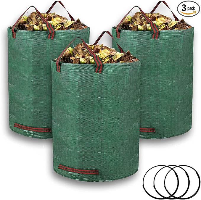 3-Pack 72 Gallon Yard Lawn Reusable Leaf Bags - Heavy Duty Waste Bags Perfect for Leafs/Leaves, Yard Debris Storage and Garden Accessories