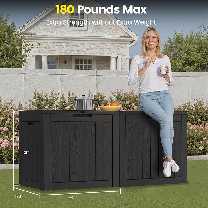 31 Gallon Outdoor Storage Box - Waterproof Resin Deck Box for Indoor & Outdoor Use, Lockable & UV Resistant Storage Bin for Package Delivery, Patio Cushions, Gardening Tools - Black
