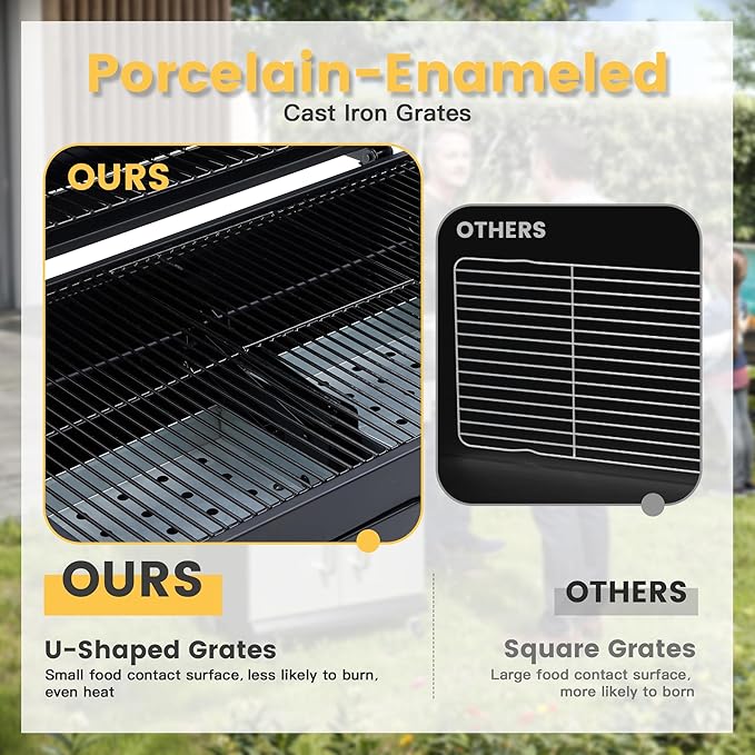 DIFY Extra Large Charcoal Grill with 589 Sq. In. Cooking Area and Foldable Side Table, Outdoor Barbecue Grill with a Liftable Charcoal Tray for Outdoor Picnic and Camping Grilling, Black