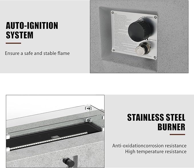 NAGA HABNA 56 Inch Propane Fire Pit Table, Rectangle Outdoor Fire Table w Glass Wind Guard (50,000 BTU), 2 Piece Gas Fire Pit w Lava Rocks for Garden, Pool, Backyard