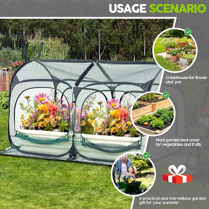 Poray Large 6.6x3.3FT Tunnel Plant Netting Cover, Pop up Crop Cage Gardening Net Cover for Protecting Vegetables &Fruits,Durable Gardening Net for Plant and Small Animals