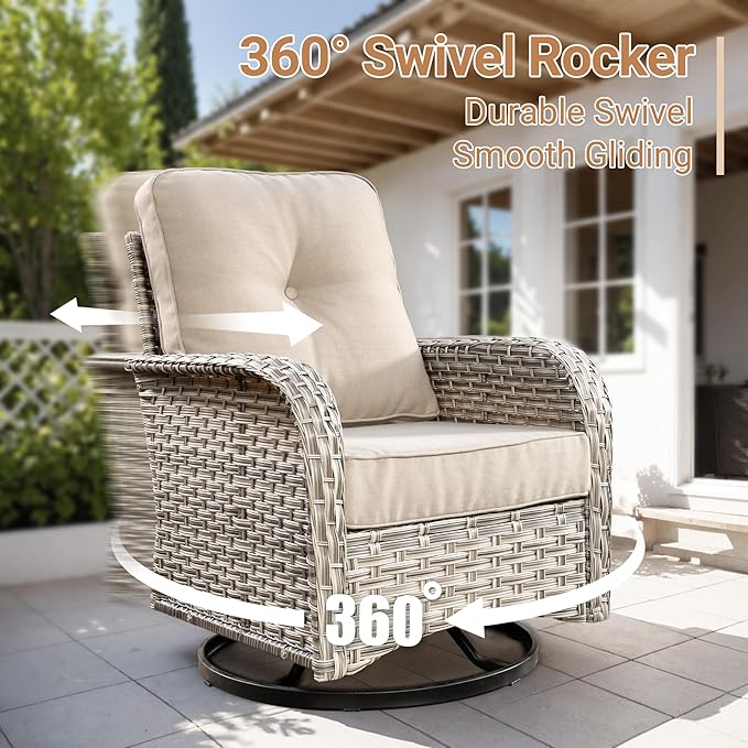 HOOOWOOO Outdoor Patio Furniture Set with Fire Pit Table,11 Pieces Wicker Out Door Sectional Furniture L Shaped Couch,Outside Patio Conversation Sets Swivel Chair,Beige