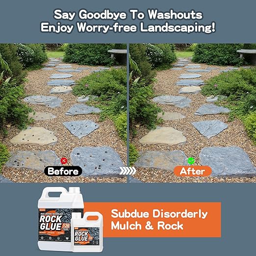 Rock Glue, 2Gallon Mulch Glue for Landscaping, Fast-Dry Strong Pea Gravel Stabilizer Landscape, Non-Toxic Long-Lasting Dries-Clear Strong Pea Gravel Binder for Pebble, Pine Straw for Outdoor Gardens