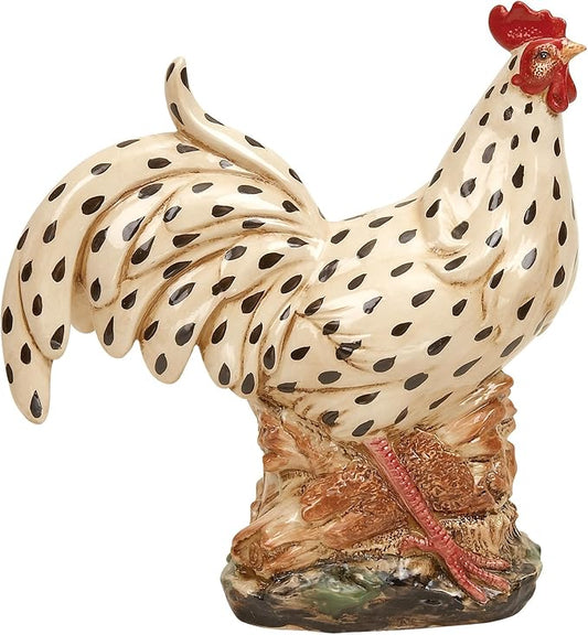Deco 79 Ceramic Rooster Decorative Garden Sculpture Spotted Indoor Outdoor Garden Statue with Black and Red Accents, Outdoor Sculpture 13" x 6" x 14", Beige