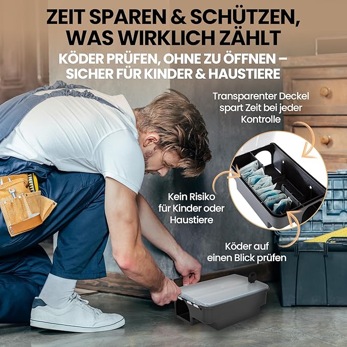 Köder-Discount Mouse & Rat Bait Station (Bait Not Included) – 2 Lockable Rat Bait Stations with Clear Lid & Dual Entry – Weather-Resistant, Tamper-Proof Rodent Trap (8.7 x 5.5 x 3.1)