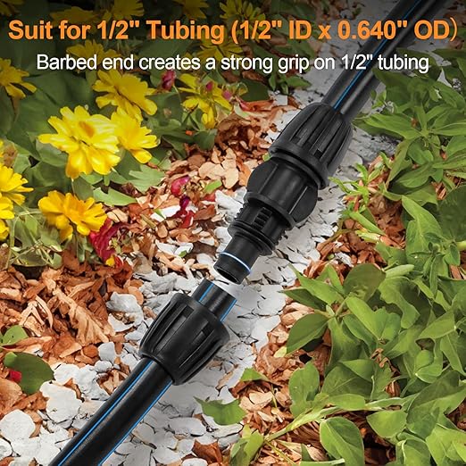 1/2 Inch Drip Irrigation Coupling Fittings, 12 Pieces Barbed Locked Coupler Connectors for 1/2 Inch Irrigation Tubing (1/2" ID x 0.640" OD) Anti-leak Straight Coupling for Garden Drip Systems