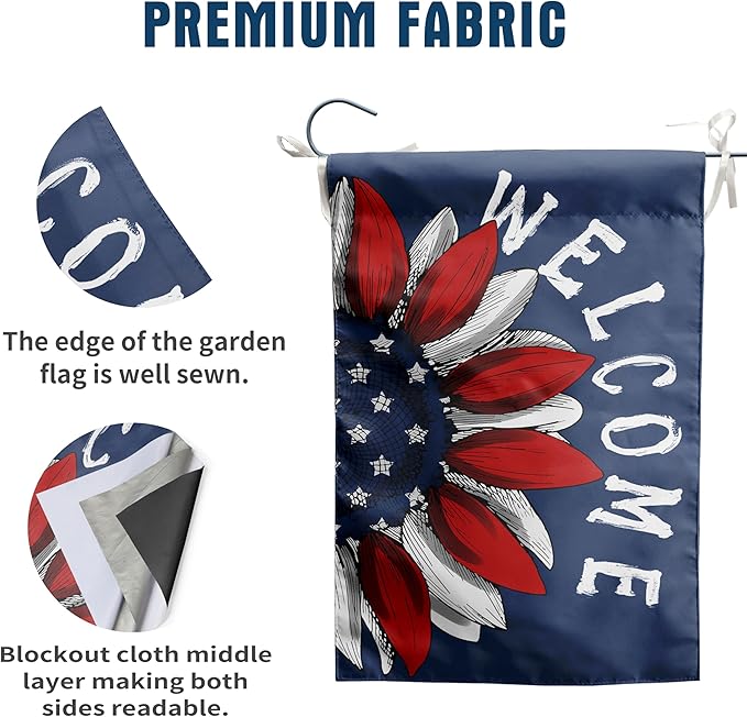 4th of July Sunflower Garden Flag Red White Blue Floral Yard Flags Small Memorial Independence Day Banner 12x18 Double Sided for Outside Outdoor Patriotic Decor