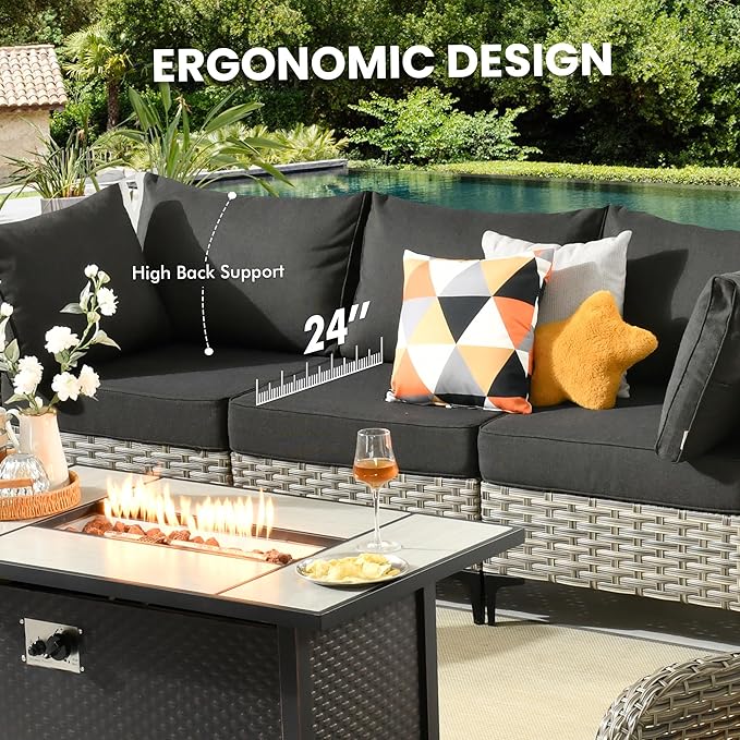 Outdoor Sectional Patio Furniture Set with Glowing Table,5 Pieces Wicker Conversation Sets L Shaped Couch Out Door Sofa Set Outside Furniture for Garden Deck Yard Porch,Black