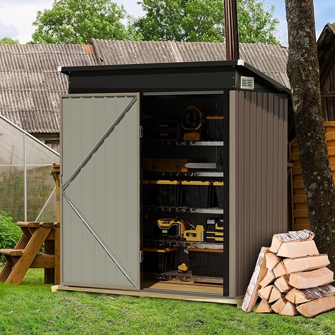 Outdoor Storage Shed 4.9x3.0 FT, Utility Steel Tool Shed with Lockable Door and Air Vents, Galvanized Metal Shed for Garden Backyard Patio Lawn