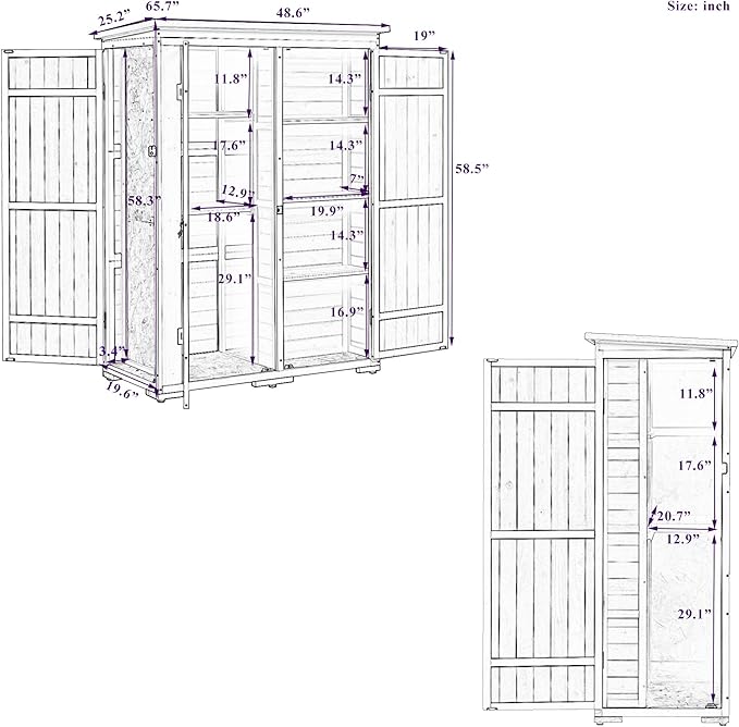 Harper & Bright Designs Outdoor Storage Cabinet Wood & Metal Garden Shed with Waterproof Roof and Sturdy Lockable Doors 59", Natural