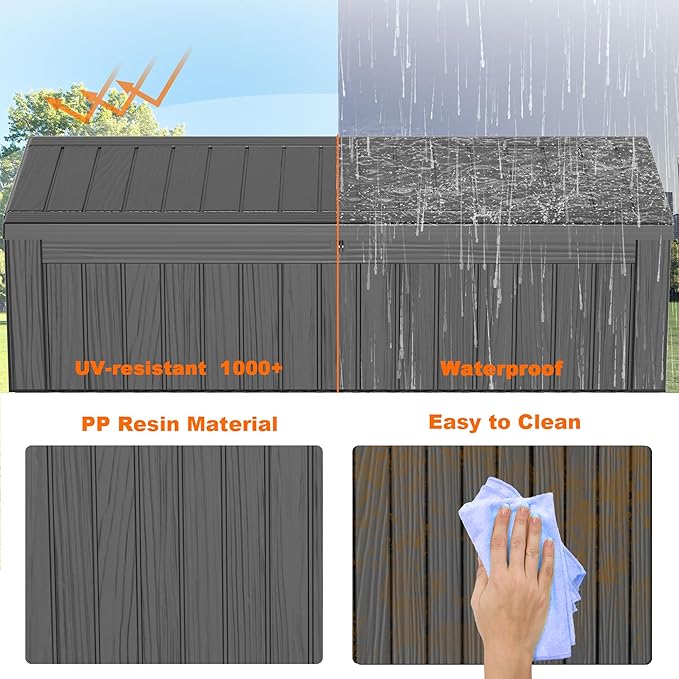 150 Gallon Large Deck Box,Resin Outdoor Storage Box with Lockable for Patio Furniture, Pool Accessories, Garden Tools Waterproof Outside Storage Box, Black