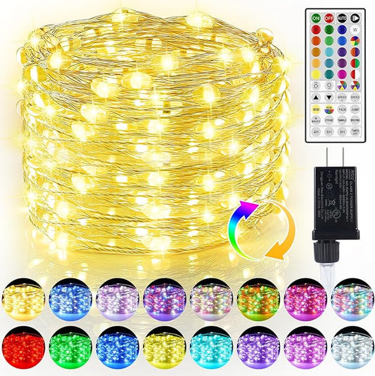 50ft Fairy Lights Plug in, Dimmable 25 Colors 14 Modes RGB+Warm White Color Changing String Lights,150LED Twinkle Lights with Remote, Outdoor String Lights for Room Garden Halloween Christmas Décor