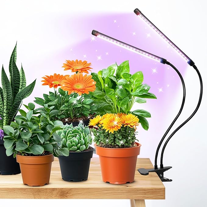 Desk Clip Grow Light for Indoor Plants,Red Blue Spectrum Plant Growing Lamp with 3 Modes,10-Level Dimmable,Auto ON & Off Switch,3/9/12H Timer,Adjustable Gooseneck,Desktop Table Lights for Growth