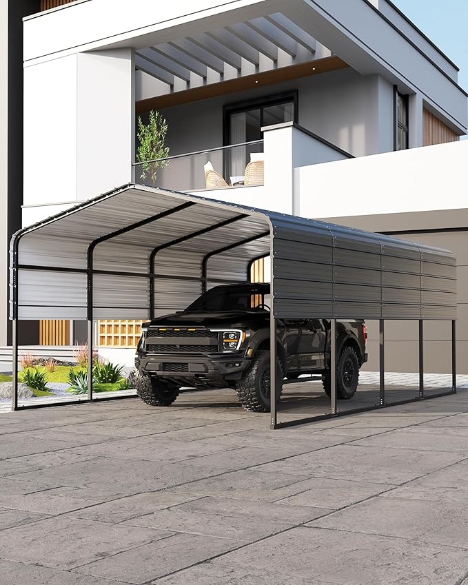 13' X 20' X 8.5' Heavy Duty Metal Carport with Galvanized Roof, Weatherproof Car Garage Shelter, All-Weather Permanent Cover for Cars/Trucks/Boats/Tractors