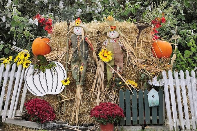 Morning View Pumpkin Garden Stakes Metal Yard Sign Fall Decor Outdoor Autumn Yard Stake Art Pumpkin Lawn Ornaments for Patio Porch Thanksgiving Halloween Harvest 30 Inches Tall(White)