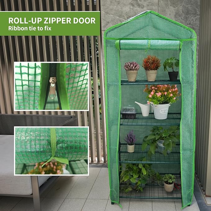 Mini Greenhouse for Indoor Outdoor, Portable 4 Tier Greenhouse with Durable PE Cover, 27"x19"x62" Small Gardening Green House