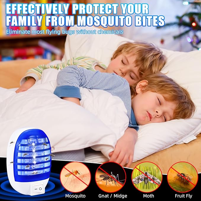 Indoor Bug Zapper Plug in, Electronic Mosquito Zapper Ultimate Fly Zapper Lamp for Bug Insect for Home,Bedroom, Living Room,Office Insect Trap, Pack of 4, Blue ﻿