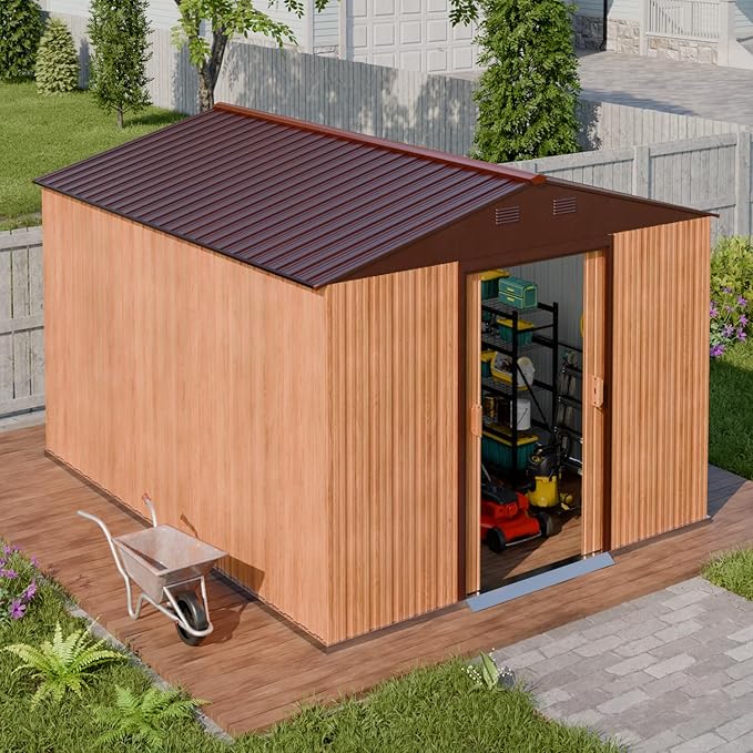 Outdoor Storage Sheds 10X8X6 FT Metal Shed with Sliding Door and Air Vents for Garden, Backyard, and Patio