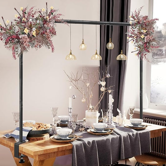 Over The Table Rod Stand with Clamps Adjustable 31-110 in Length 31-64 in Height Black Table Balloon Arch Hanging Stand with Storage Bag for Halloween Christmas Wedding Birthday Party Decoration