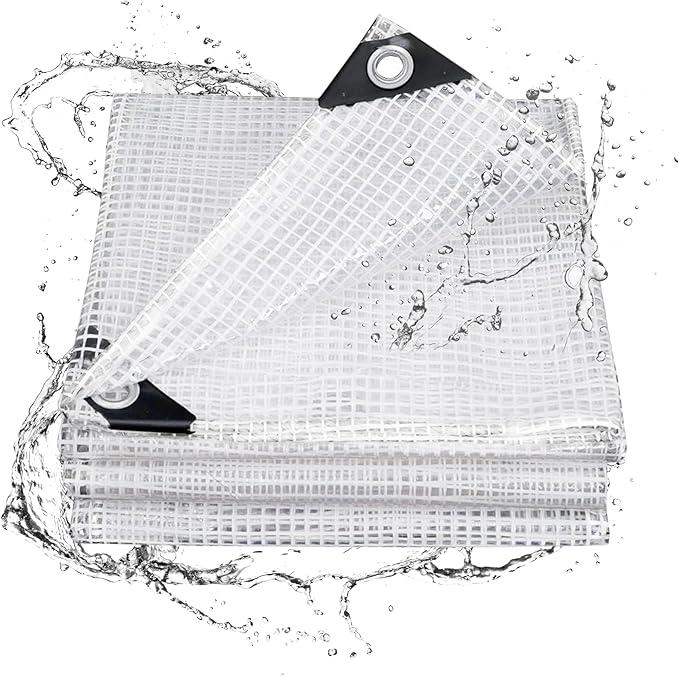 8' x 10' Clear Tarp Heavy Duty Waterproof tarps,13mil Transparent Multipurpose Protective Tarpaulin,Reinforced Edges Outdoor Waterproof Poly Tarps Cover,UV Resistant (Clear Mesh Tarp)