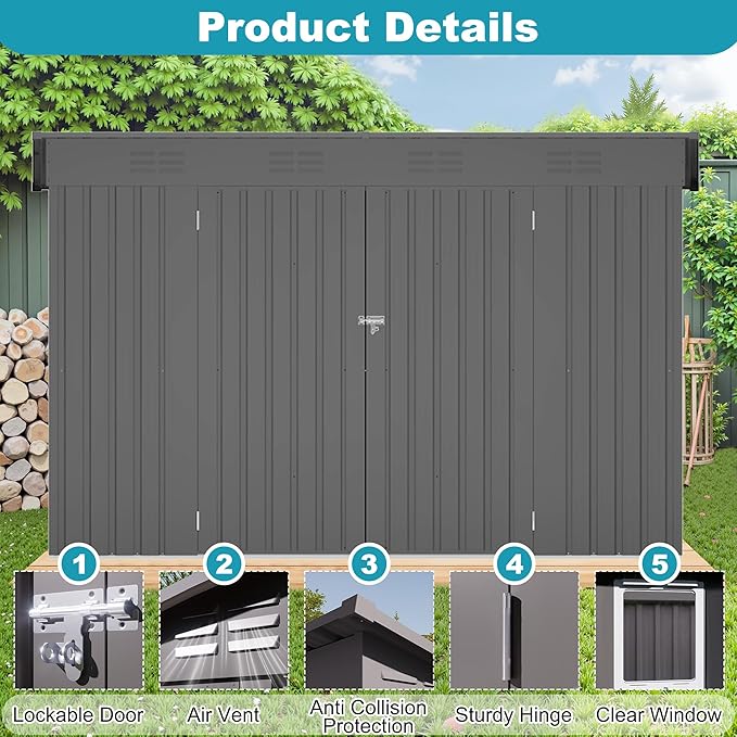 4x9 FT Outdoor Metal Storage Shed, Tool Shed with Pitched Roof and Lockable Door, Compact Garden Shed for Backyard Garden Patio Lawn, Gray