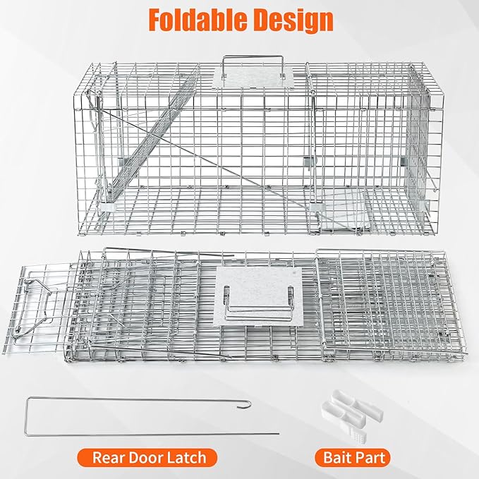 31" Live Animal Trap, Heavy Duty Folding Squirrel Traps Outdoor, Humane Catch & Release Cat Trap for Stray Cats, Raccoons, Squirrel, Skunk, Mole, Groundhog, Armadillo, Rabbit