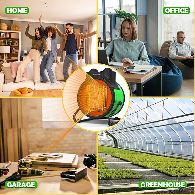 Outdoor Heaters for Patio, 1500W Portable Garage Heater with Overheat Protection & 3S Fast Heating, Non-Slip Cushion, Electric Space Heater for Patio, Garage, Greenhouse, Bedroom, Green