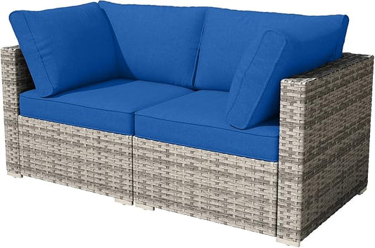 HOOOWOOO Patio Sectional Furniture Set,2 Piece Couch Set with 2 Matching Corner Chairs(Navy Blue)