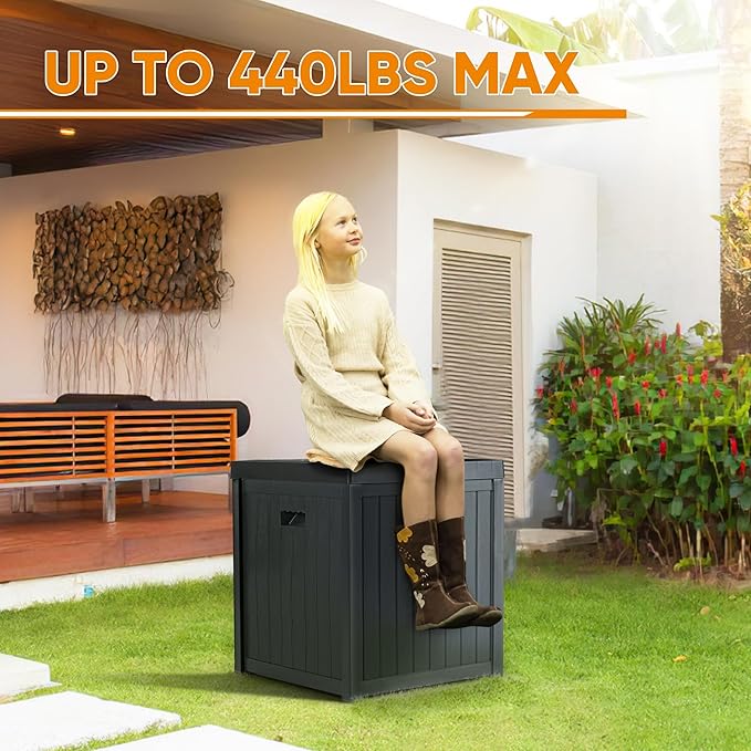 51 Gallon Resin Deck Box, Outdoor Storage Box Waterproof for Patio, Garden, Pool, and Deck, Storage Solution for Cushions, Tools, Delivery Packages, Grey