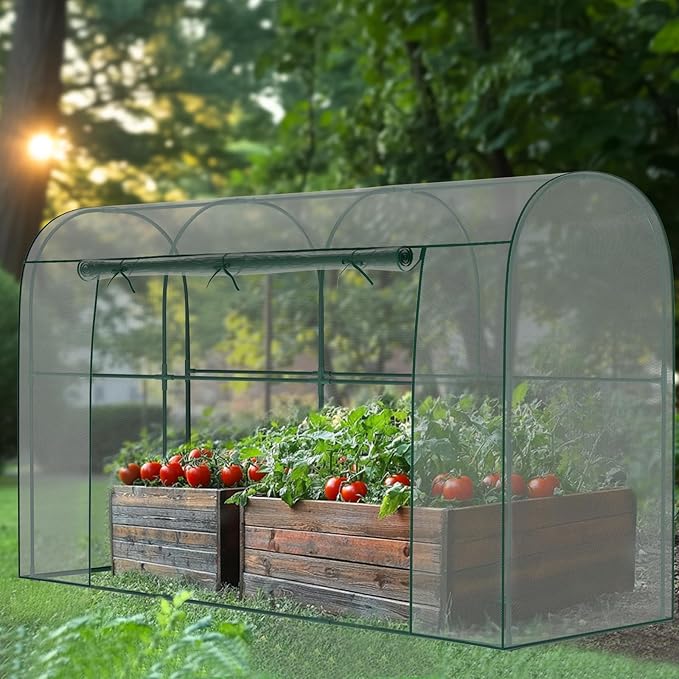 Crop Cages for Garden Plant, 9.8x3.3x6 Ft Plant Protection Tent with Zippered Door, Raised Bed Cover, Garden Bed Cover with Frame, Wind-Resistant Plant Cages for Outdoor Plants Vegetable Flower