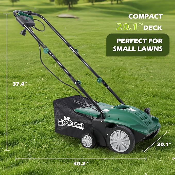 13-Inch Dethatcher Garden Scarifier Electric Powered,12-Amp 4-Position Depth Adjustment,2 in 1 Walk Behind Thatch Removing Quick-Fold Machine with 31.7 QT Removable Collection Bag for Lawn