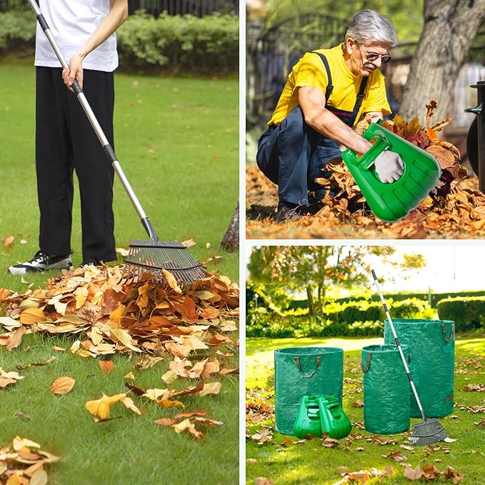 Rake for Leaves Heavy Duty 72 Inch Long Expandable Leaf Rake, 18 Inch Wide Garden Rakes with 25 Reinforced Tines and Stainless Steel Handle for Lawn, Yard, Leaf Cleanup