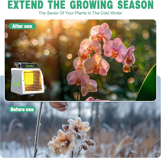 Kiroto 1500w Greenhouse Heater,with APP Remote Control, Portable Outdoor Winter Heater With Thermostat For Plants & Vegetables Grow Tent, Smart Safe