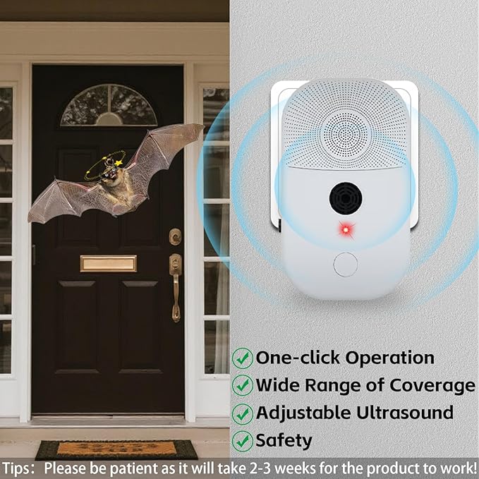 Upgraded Ultrasonic Bat Repellent Deterrent Devices for Attic, 2Pack Bat Repellent for Indoor Use, Plug in Bat Deterrent System Bats Keep Away for Home, Friendly to Human & Pets