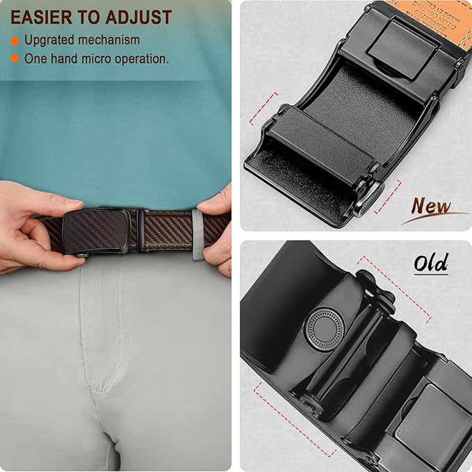 BULLIANT Men's Ratchet Belt 2 Pack-Click Leather Belt Adjustable for Men Gift 1 3/8-Cut for Perfect Fit