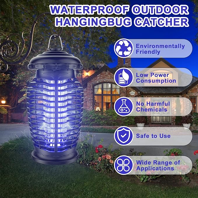Bug Zapper Outdoor - 4200V Mosquito Zapper, Electric Fly Traps Insect Killer with 8.2ft Power Cord, ABS Plastic Outer, Hanging Fly Zapper for Home, Patio, Kitchen, Backyard, Camping