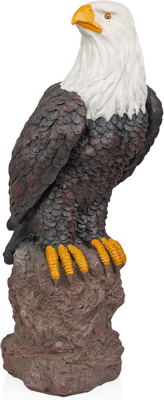 Alpine Corporation JUM582 27" Majestic Eagle on Rocks Garden Statue – Indoor Outdoor Patriotic Bird Sculpture, Durable Weather-Resistant MGO for Yard, Patio, Deck, Porch or Pathway