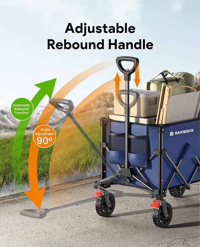 Wagons Carts Foldable, Collapsible Foldable Wagon 330lbs Capacity, 180L Large Capacity Foldable Wagon with All-Terrain Wheels,Heavy Duty Utility Wagon Cart with Brakes for Beach Camping Shopping, Blue