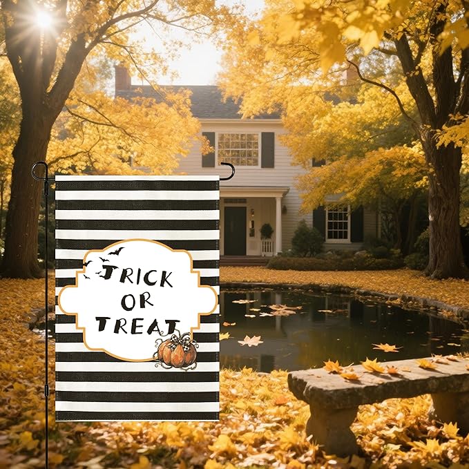 Halloween Garden Flag,12x18 Double Sided Halloween Flags for Outside, with 2 Different Designs Front and Back,Small Burlap Flags for Yard and Garden Decor